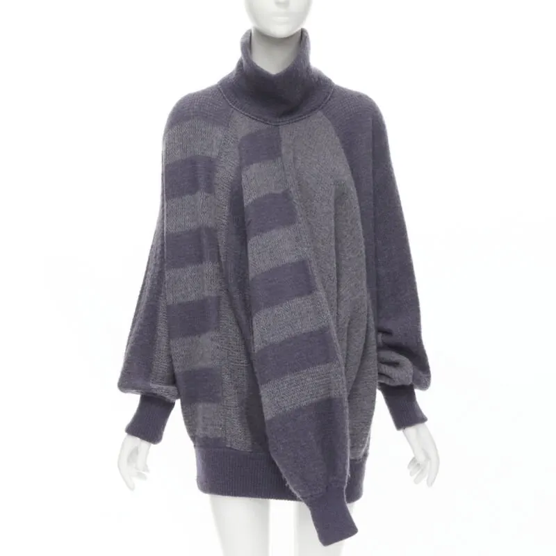 Issey Miyake Striped Sweater Dress Purple Wool Never worn - Front View