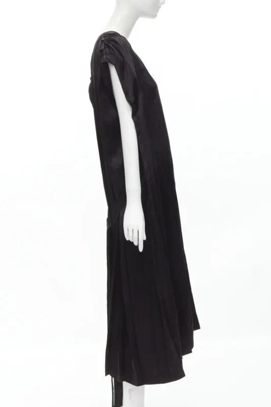 Comme Des Garcons Pleated Belted Dress Black Acetate Never worn - Model View