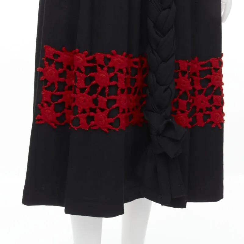 Comme Des Garcons Braid Embroidery Skirt Black Wool Never worn - Back View