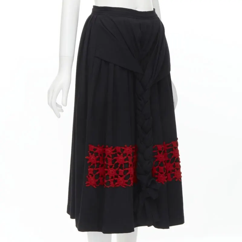 Comme Des Garcons Braid Embroidery Skirt Black Wool Never worn - Inside View
