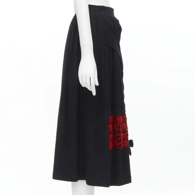 Comme Des Garcons Braid Embroidery Skirt Black Wool Never worn - Model View