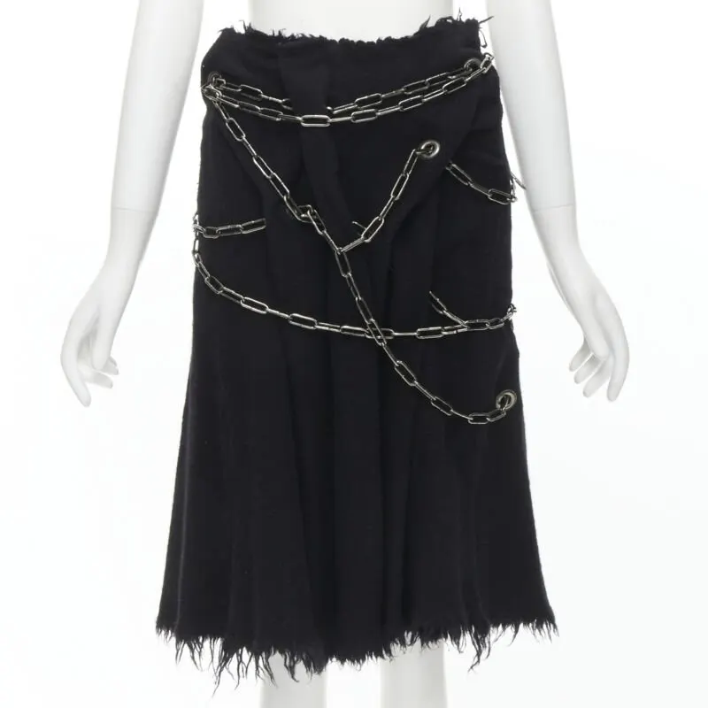 Junya Watanabe Punk Chain Skirt Black Wool Very good - Front View