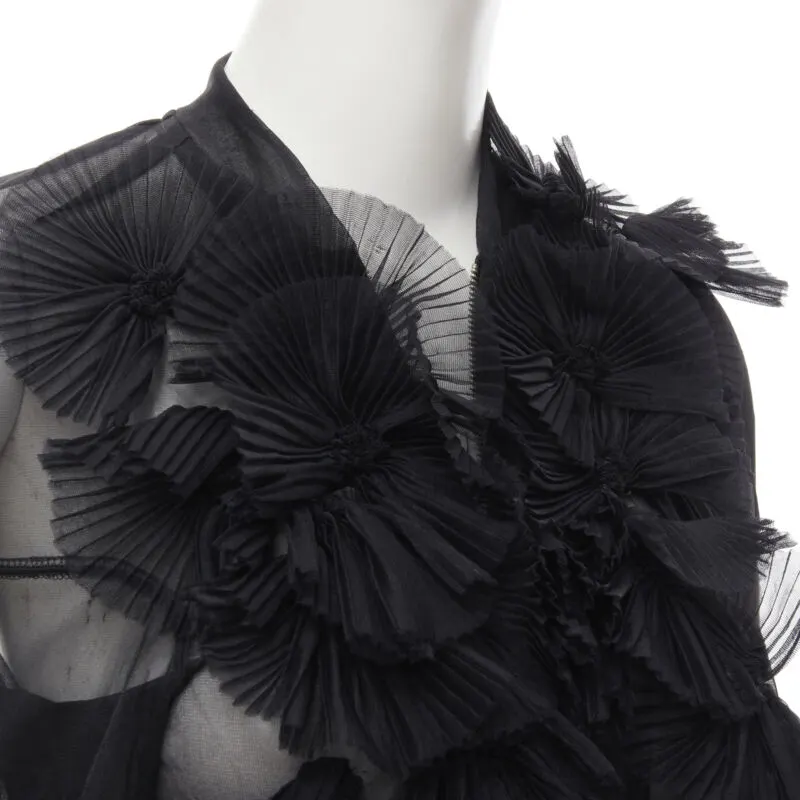 Comme Des Garcons Sheer Ruffle Bomber Jacket Black Polyester Good - Back View