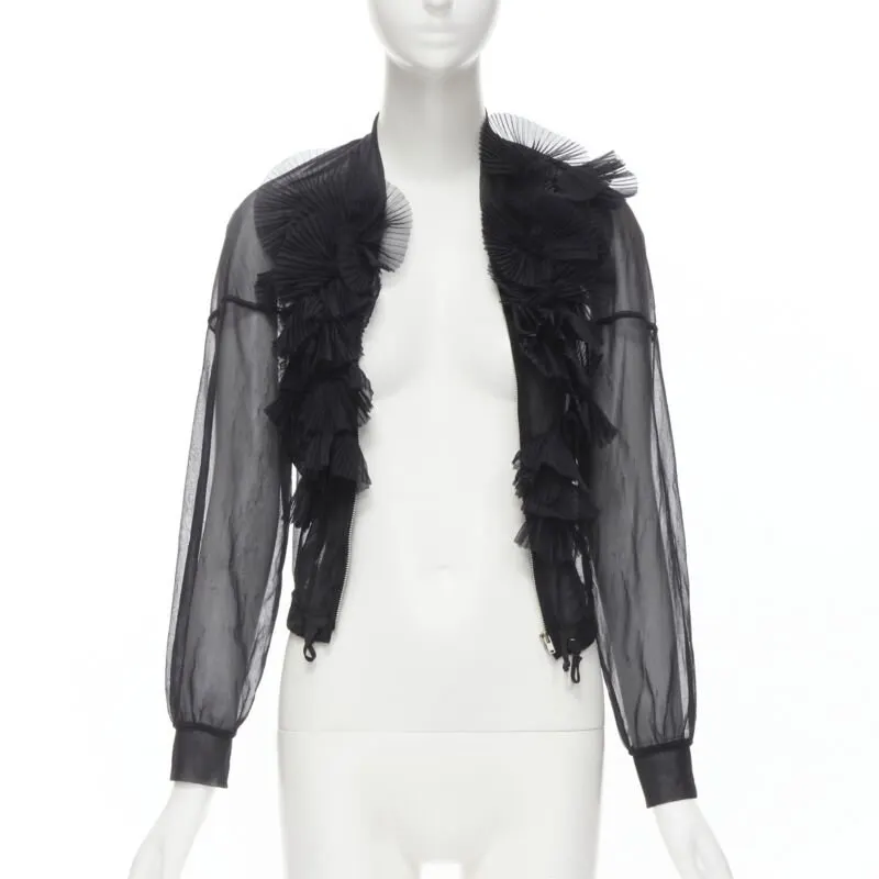 Comme Des Garcons Sheer Ruffle Bomber Jacket Black Polyester Good - Inside View