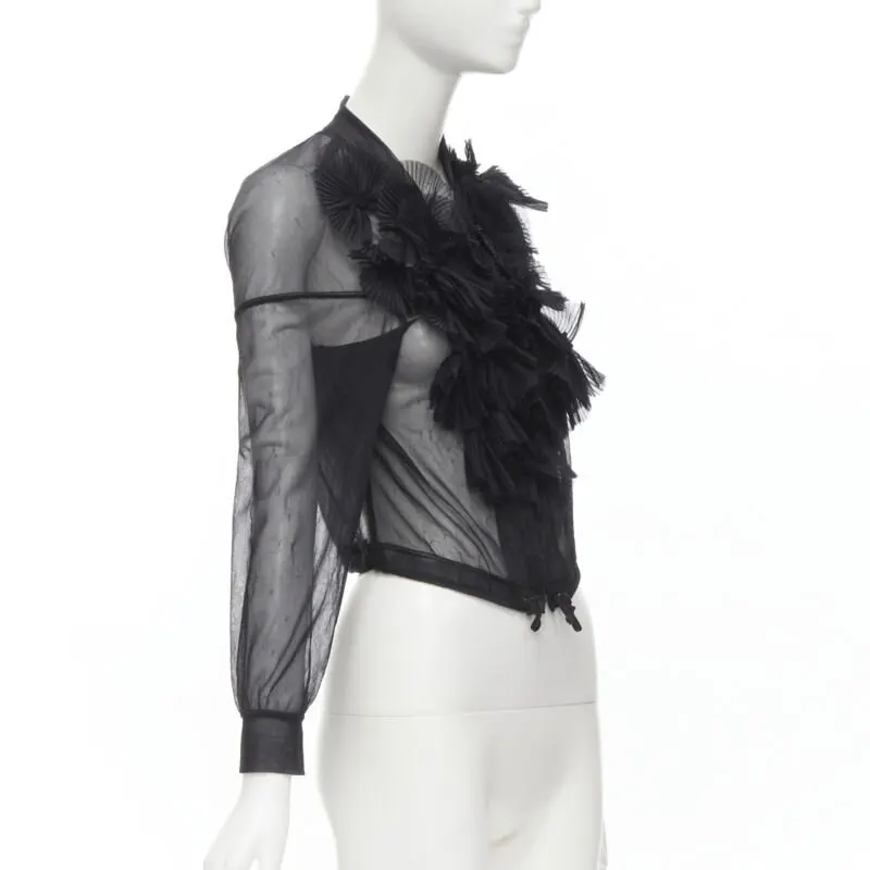 Comme Des Garcons Sheer Ruffle Bomber Jacket Black Polyester Good - Model View