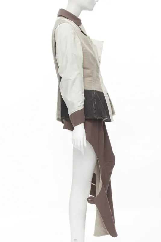 Comme Des Garcons Patchwork Jacket Skirt Beige Linen Very good - Model View