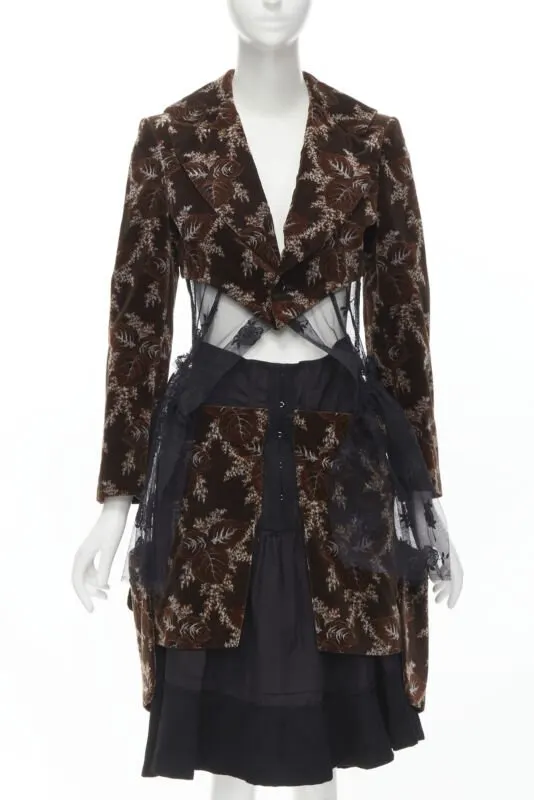 Comme Des Garcons Floral Corset Skirt Brown Velvet Never worn - Front View