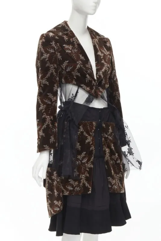 Comme Des Garcons Floral Corset Skirt Brown Velvet Never worn - Inside View