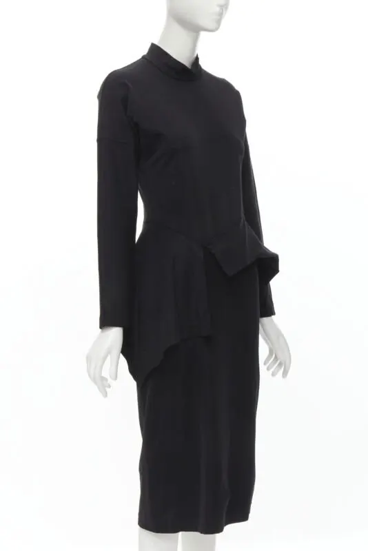 Comme Des Garcons Peplum Midi Dress Black Polyester Very good - Inside View