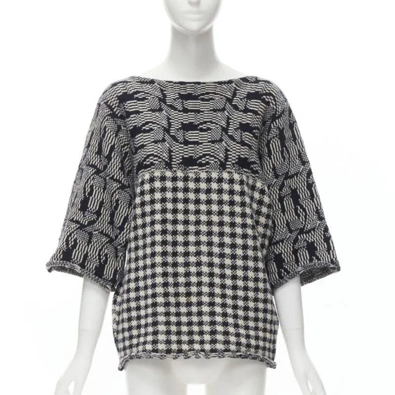 Comme des Garçons Intarsia Checker Sweater Grey Wool Never worn - Front View