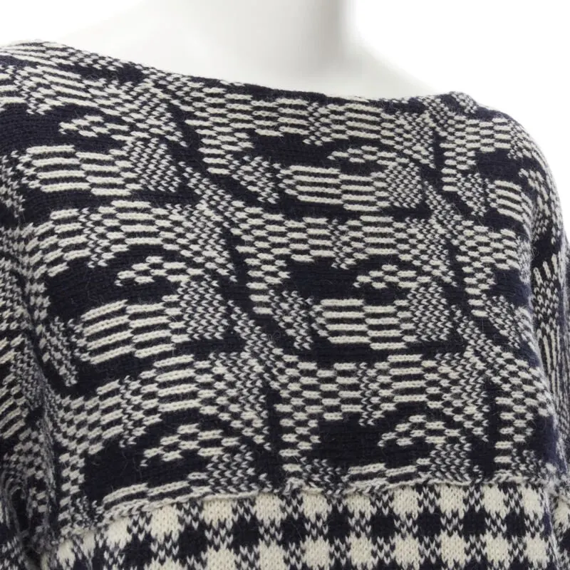 Comme des Garçons Intarsia Checker Sweater Grey Wool Never worn - Back View