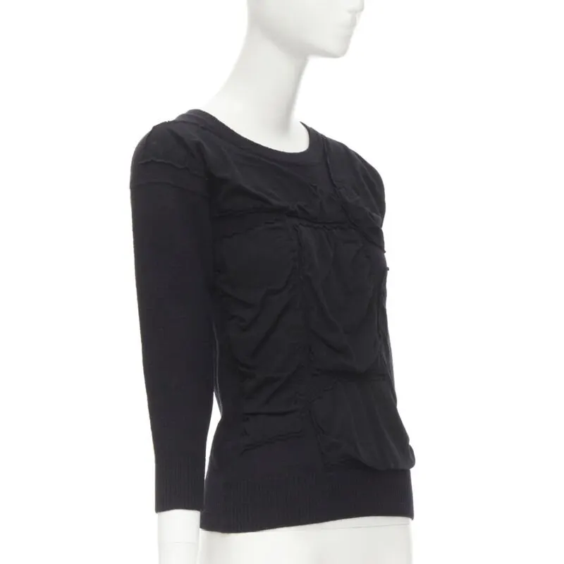 Comme des Garçons Bubble Patchwork Sweater Black Wool Never worn - Inside View
