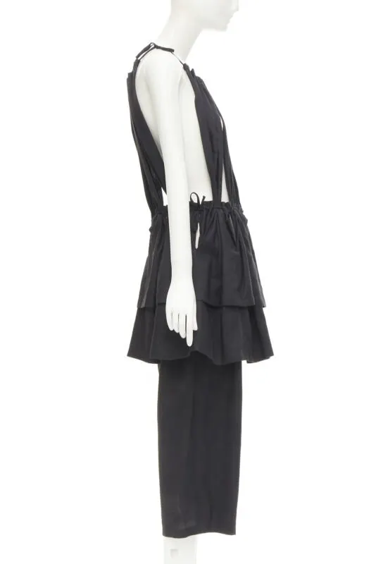 Yohji Yamamoto Linen Suspender Jumpsuit Black Cotton Never worn - Model View