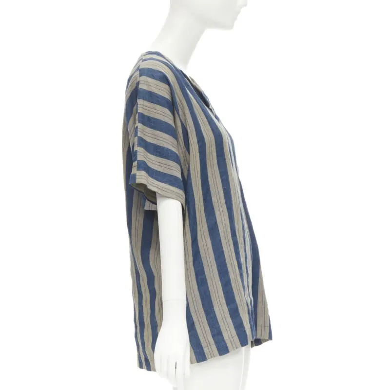 Comme des Garçons Striped Linen Shirt Brown Linen Never worn - Model View