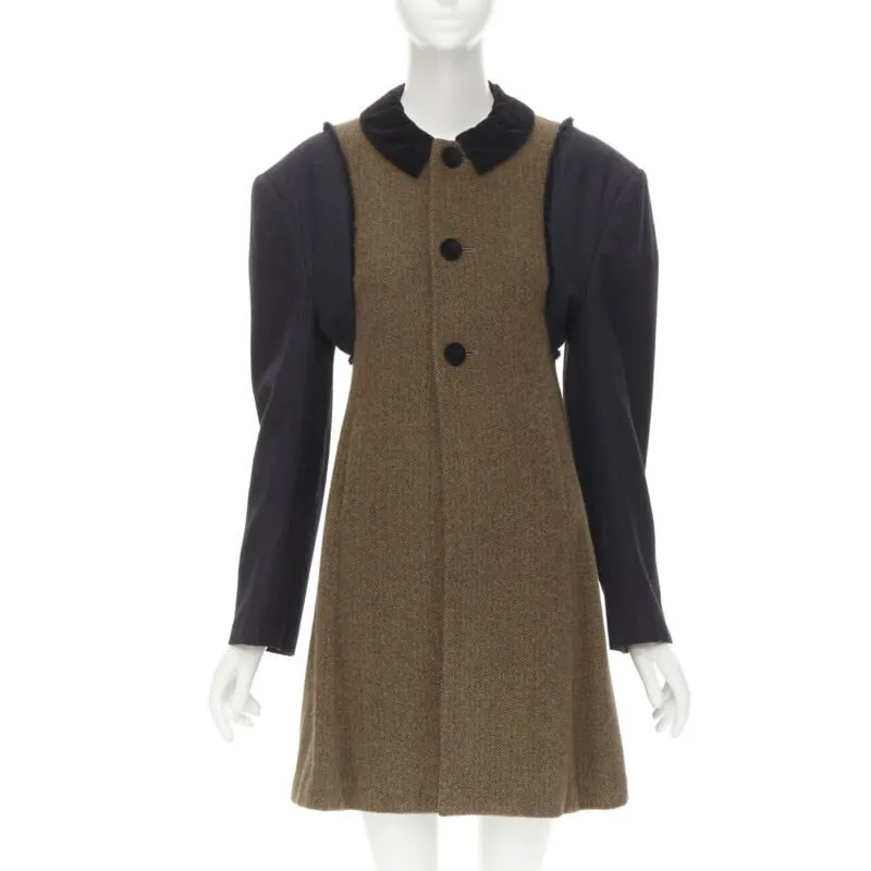 Comme des Garçons Herringbone Sleeve Coat Brown Wool Never worn - Front View