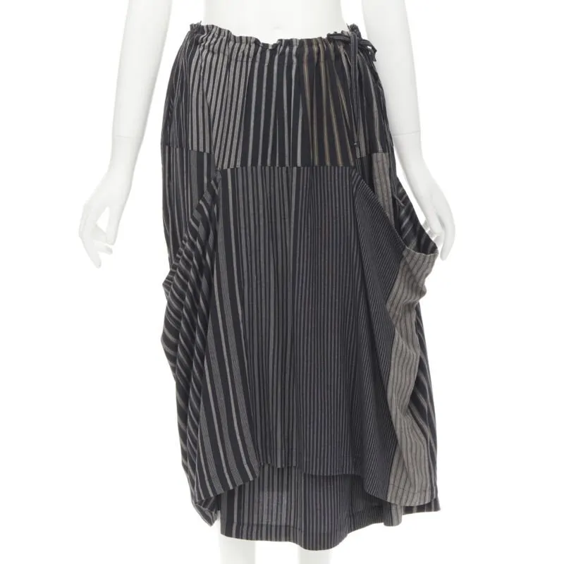 Comme des Garçons Striped Draped Skirt Grey Cotton Never worn - Front View