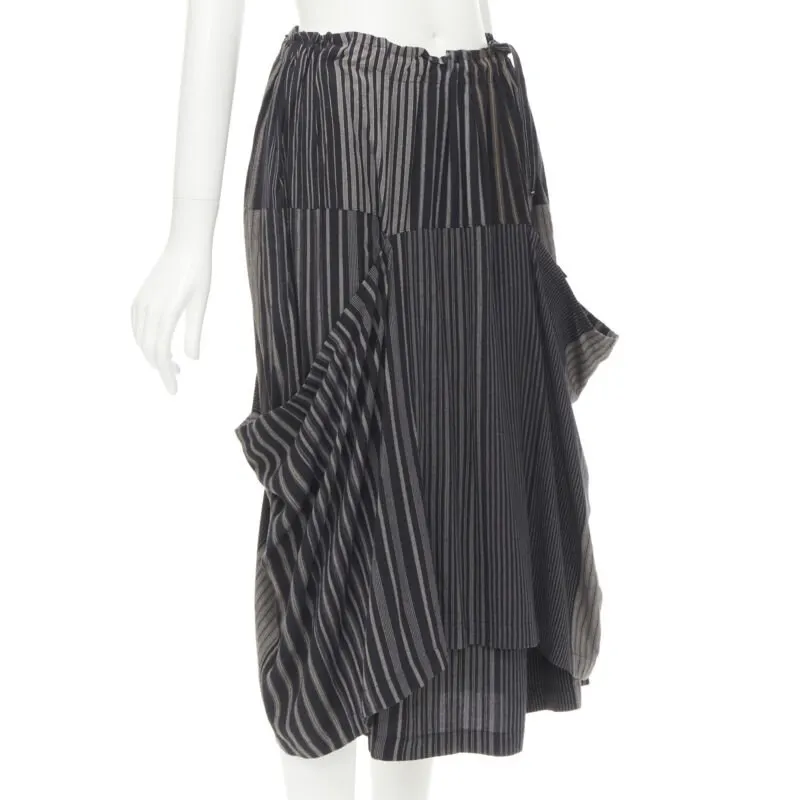 Comme des Garçons Striped Draped Skirt Grey Cotton Never worn - Back View