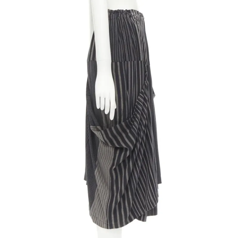 Comme des Garçons Striped Draped Skirt Grey Cotton Never worn - Inside View