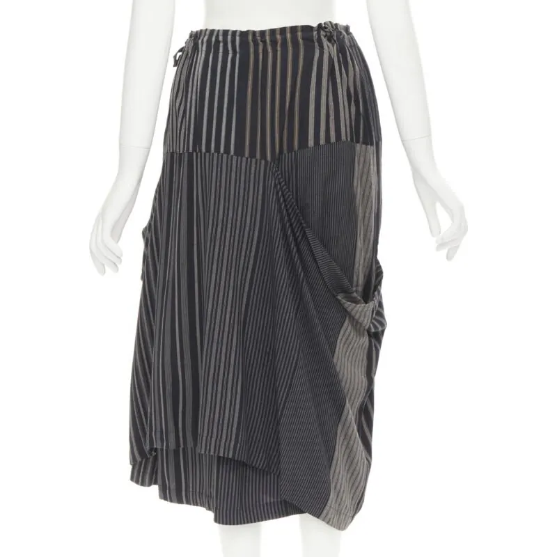 Comme des Garçons Striped Draped Skirt Grey Cotton Never worn - Model View