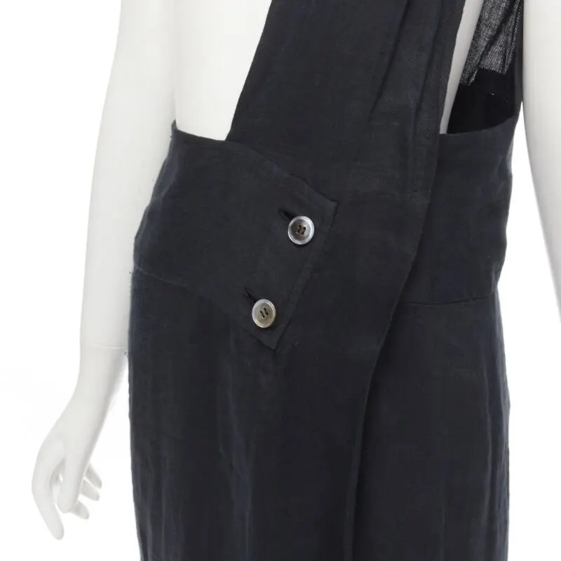 Comme des Garçons Sash Dungaree Skirt Black Linen Never worn - Back View