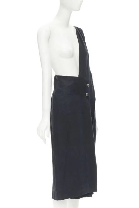 Comme des Garçons Sash Dungaree Skirt Black Linen Never worn - Inside View
