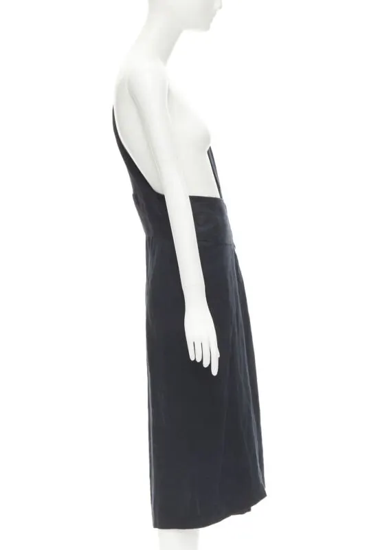 Comme des Garçons Sash Dungaree Skirt Black Linen Never worn - Model View