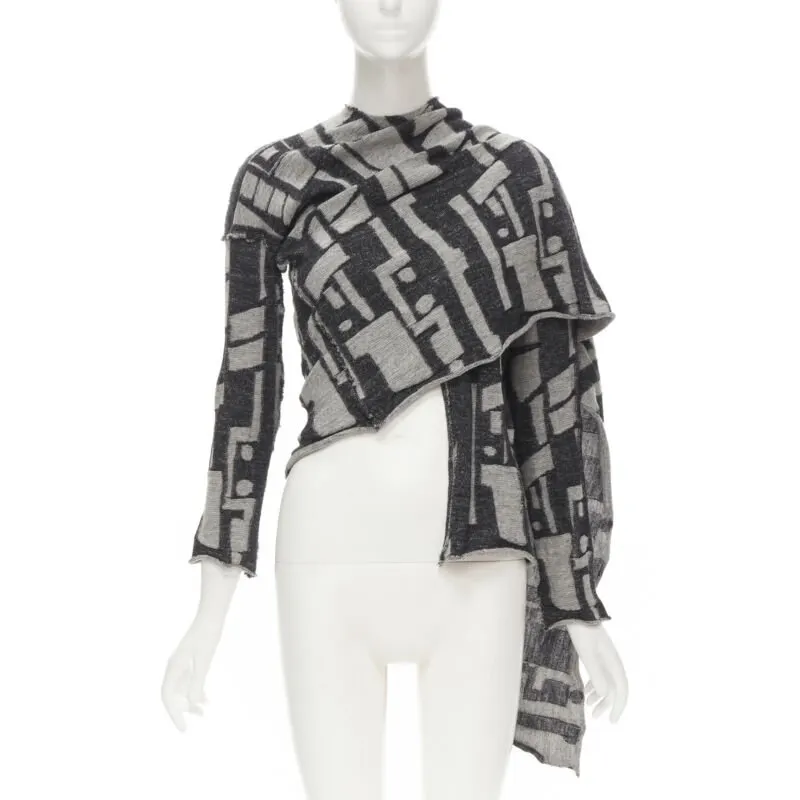 Comme des Garçons Intarsia Wrap Cardigan Grey Wool Never worn - Front View
