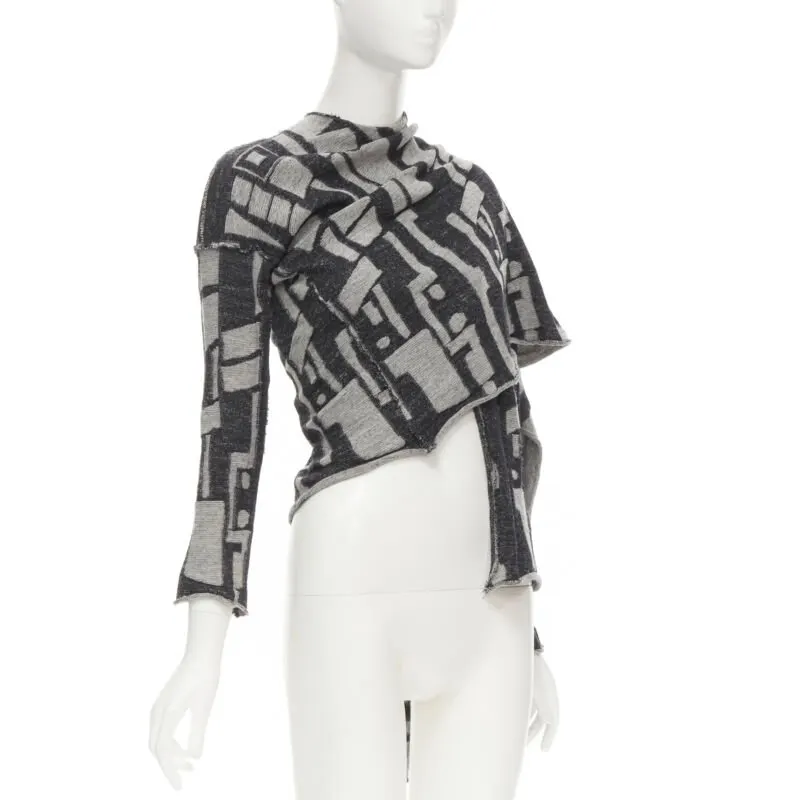 Comme des Garçons Intarsia Wrap Cardigan Grey Wool Never worn - Inside View