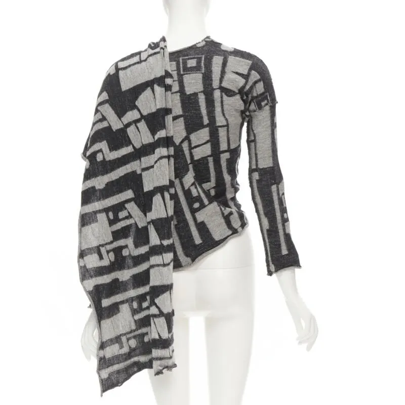 Comme des Garçons Intarsia Wrap Cardigan Grey Wool Never worn - Box View