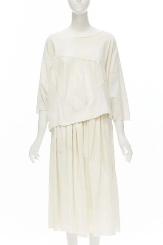 Comme Des Garcons Patchwork Trapeze Set White Cotton Good - Front View