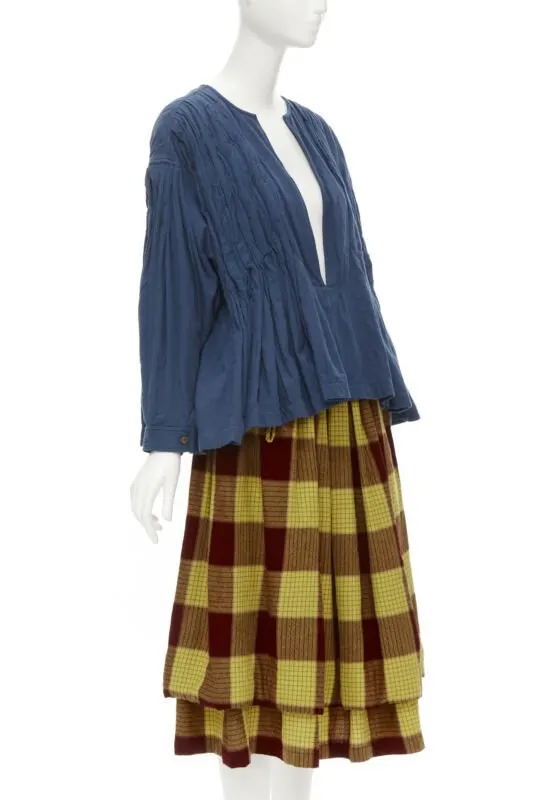 Comme Des Garcons Checked Skirt Set Blue Cotton Very good - Back View