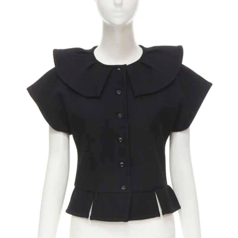 Comme des Garçons Felt Peplum Top Black Wool Never worn - Front View