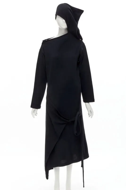 Comme Des Garcons Hooded Dress Black Wool Never worn - Front View