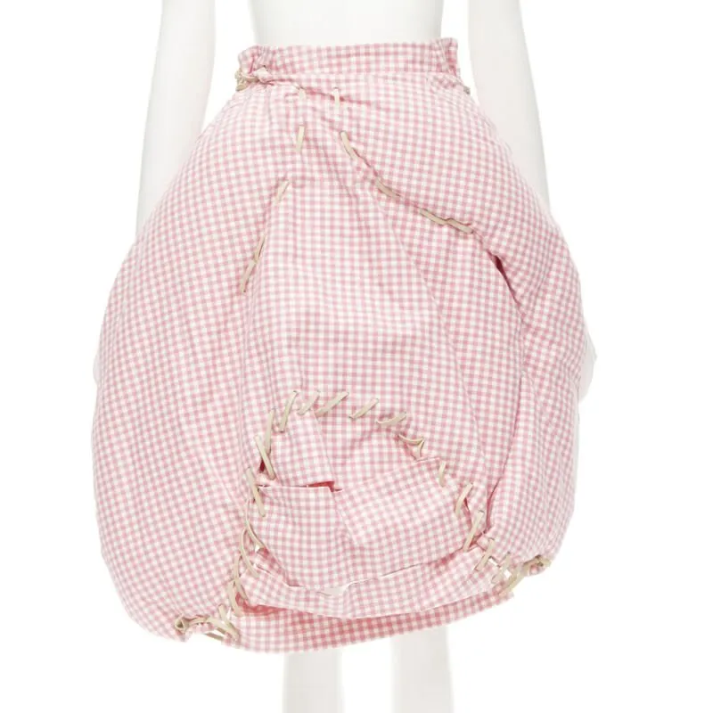 Comme des Garçons Checked Balloon Skirt Pink Cotton Good - Front View