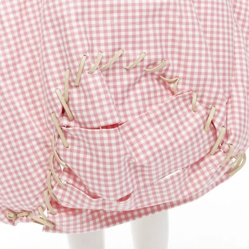 Comme des Garçons Checked Balloon Skirt Pink Cotton Good - Back View