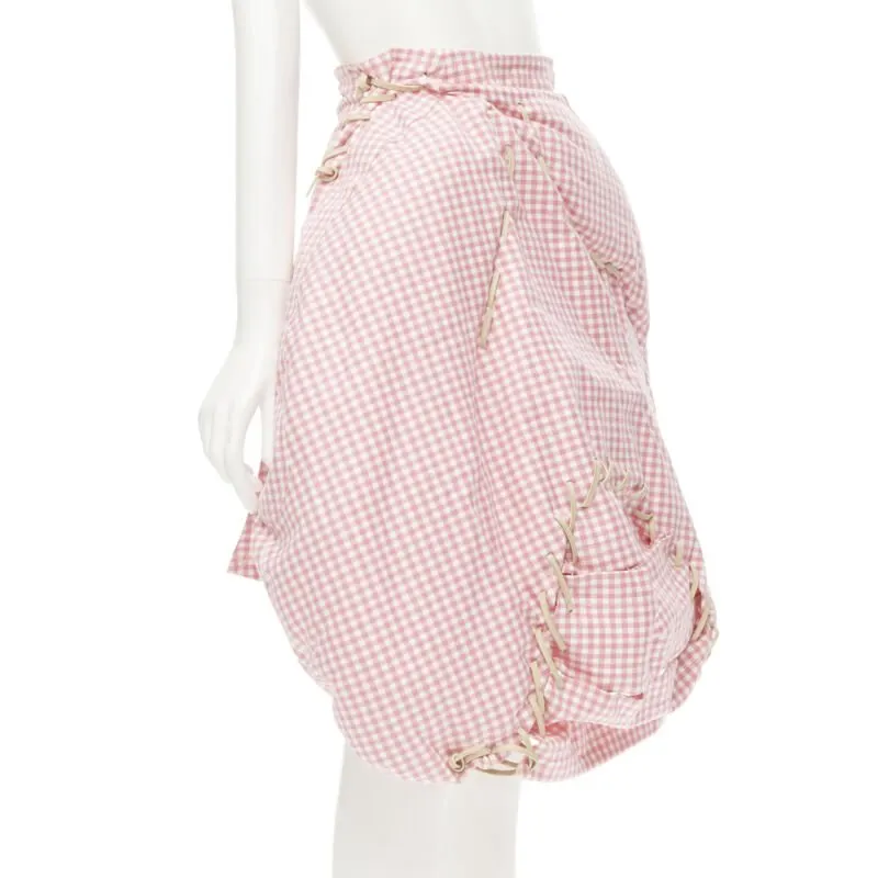 Comme des Garçons Checked Balloon Skirt Pink Cotton Good - Inside View
