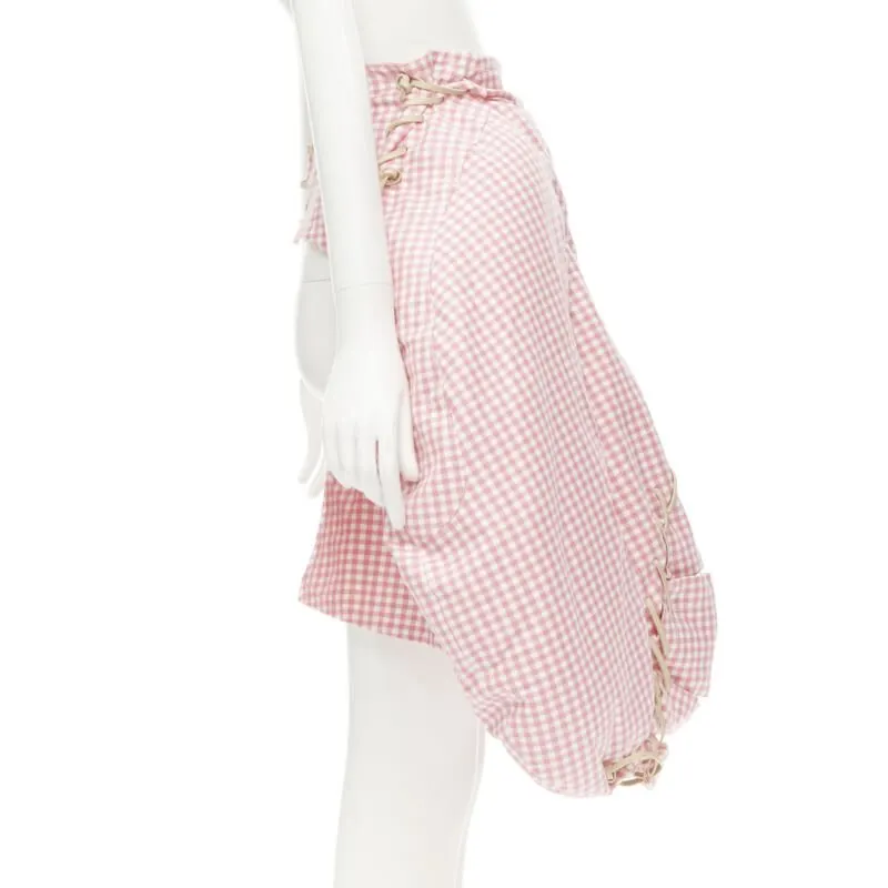 Comme des Garçons Checked Balloon Skirt Pink Cotton Good - Model View