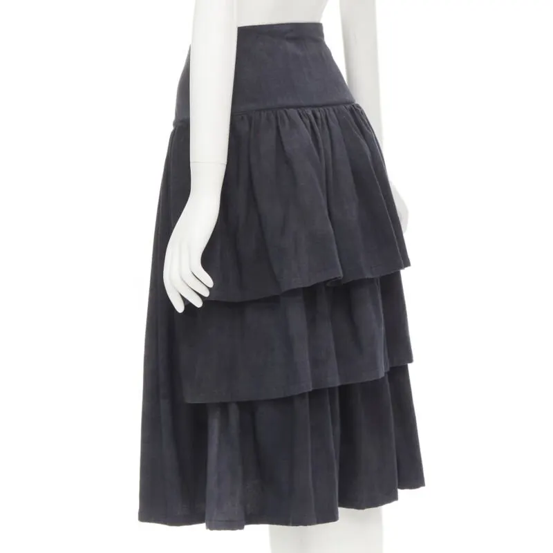 Comme des Garçons Corset Tiered Skirt Grey Wool Never worn - Front View