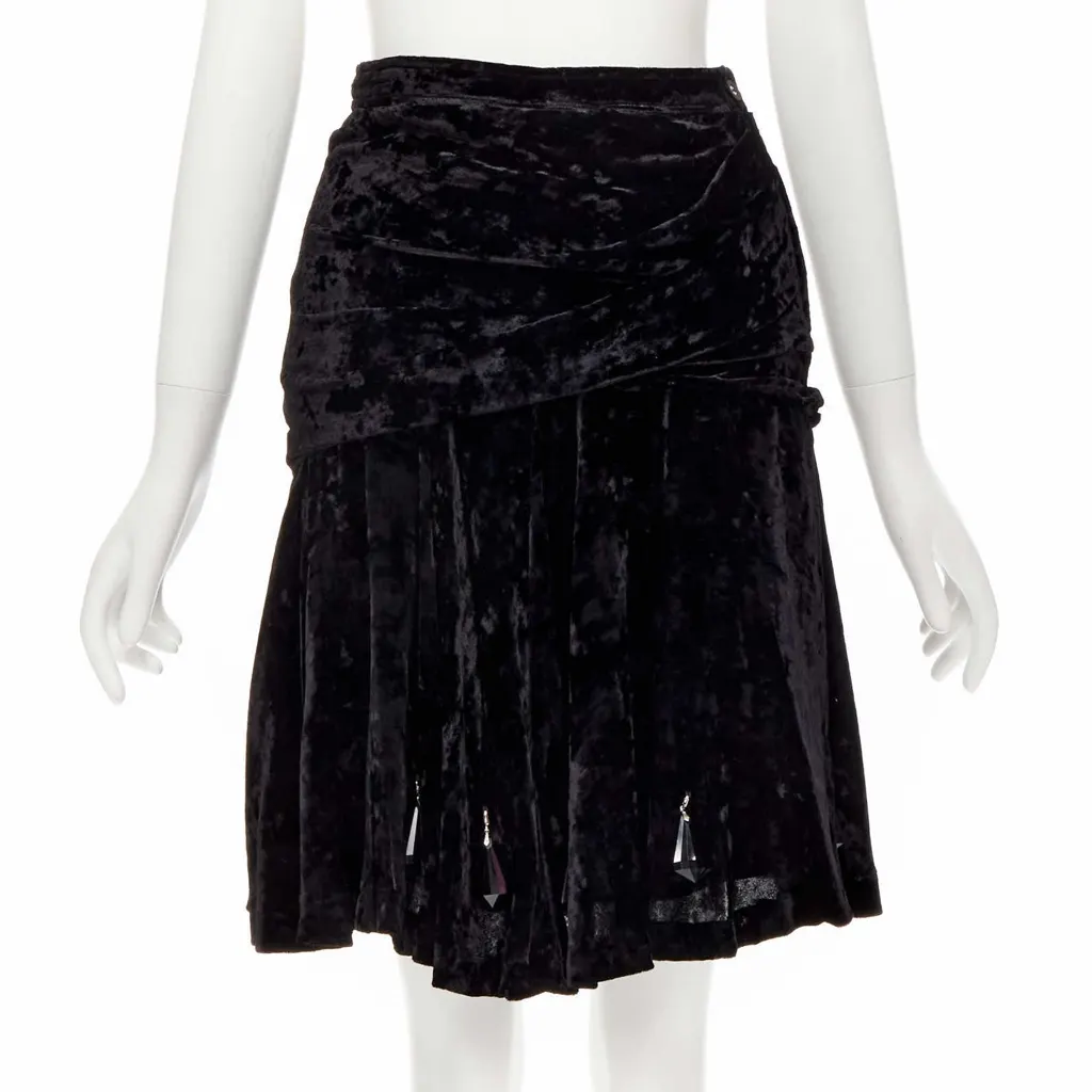Comme Des Garcons Velvet Crystal Skirt Black Polyester Very good - Front View