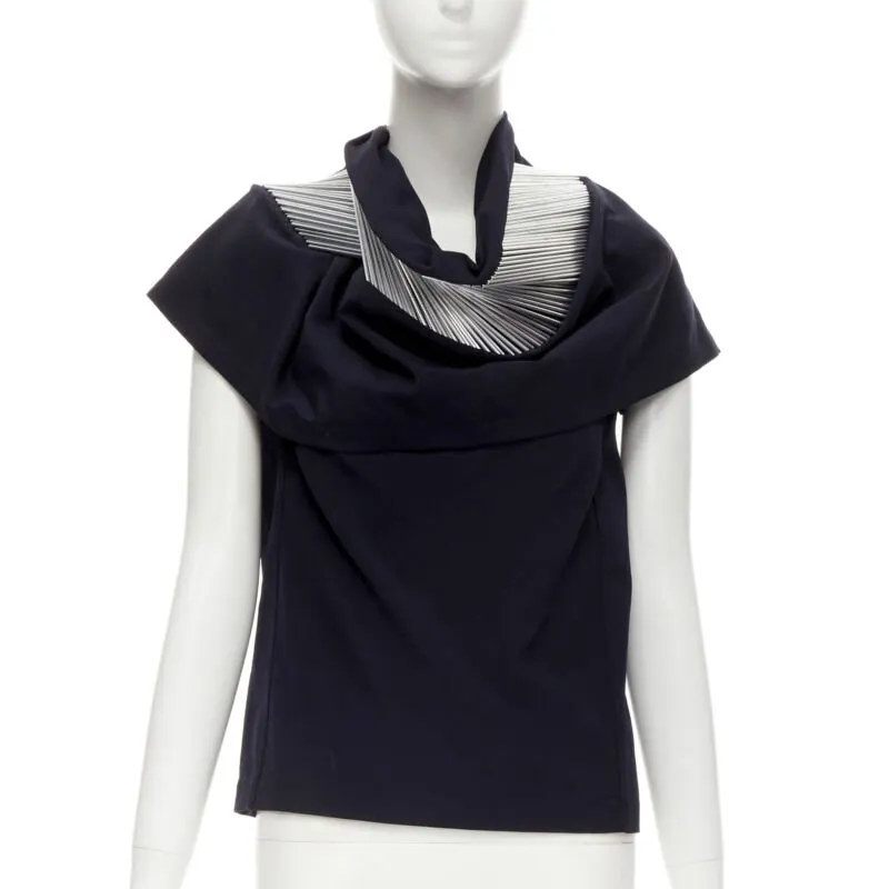 Junya Watanabe Metal Collar Top Black Wool Very good - Front View