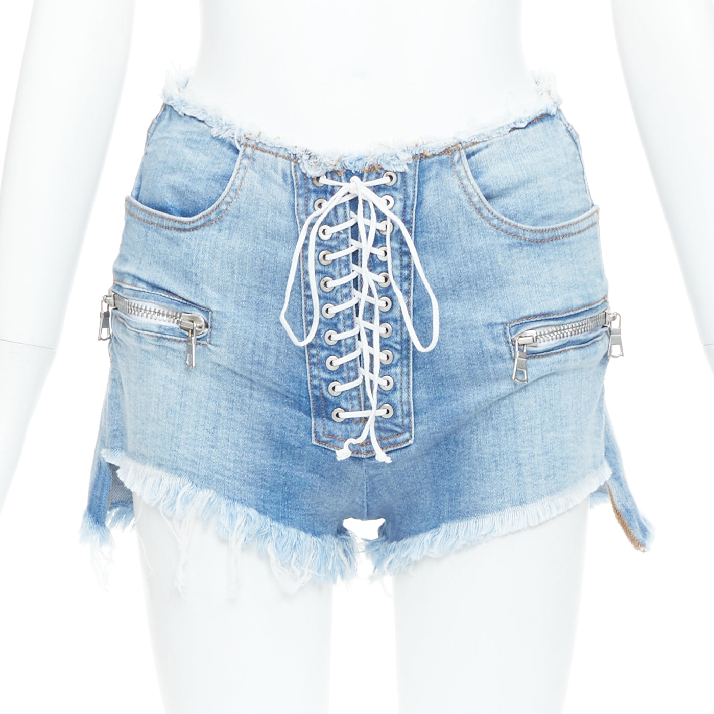 Unravel Project Laced Denim Shorts