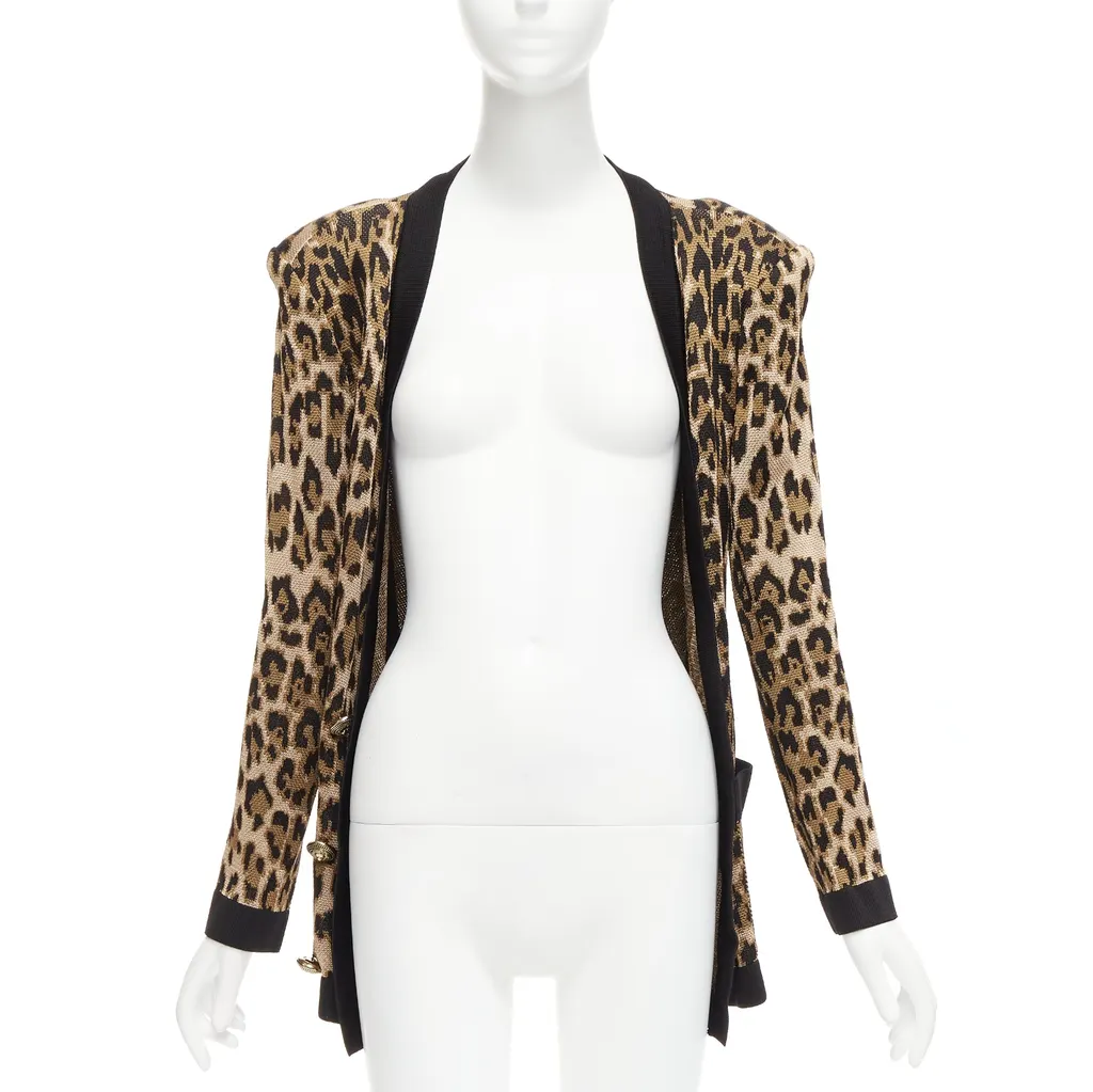 Balmain Leopard Jacquard Cardigan Brown Viscose Never worn - Front View