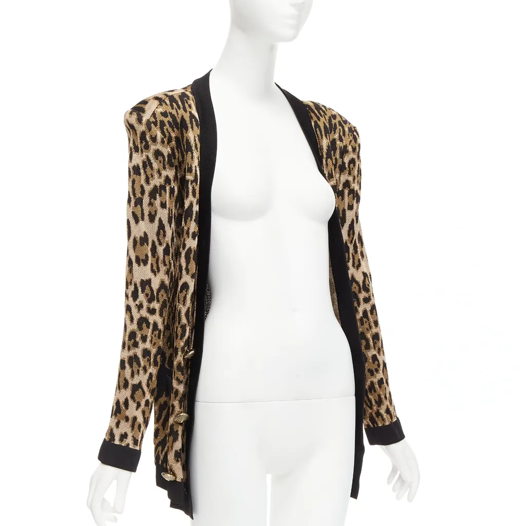 Balmain Leopard Jacquard Cardigan Brown Viscose Never worn - Inside View