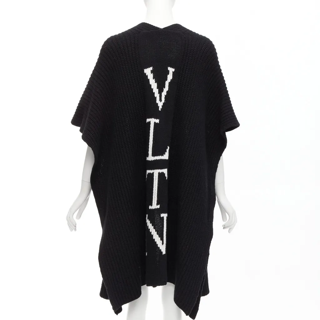 Valentino Logo Poncho Cardigan Black Wool Never worn - Front View