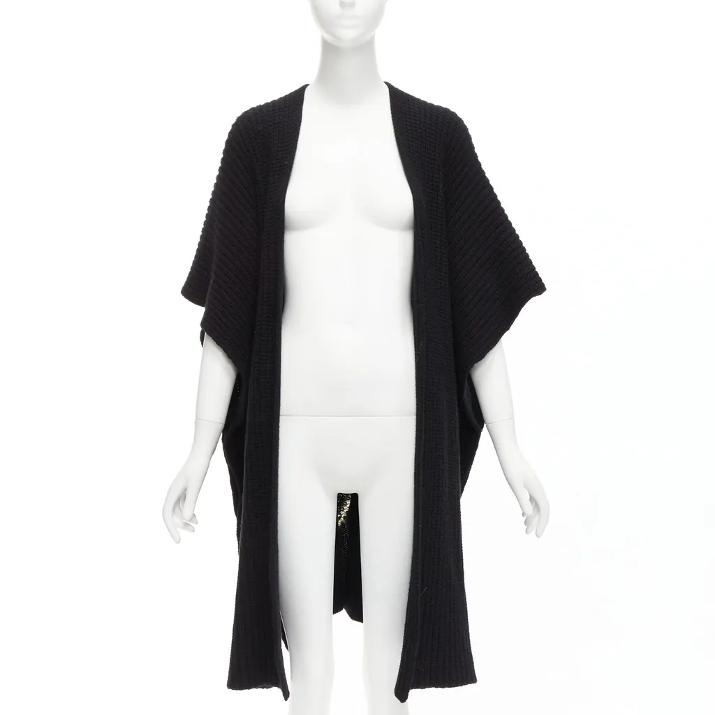 Valentino Logo Poncho Cardigan Black Wool Never worn - Back View