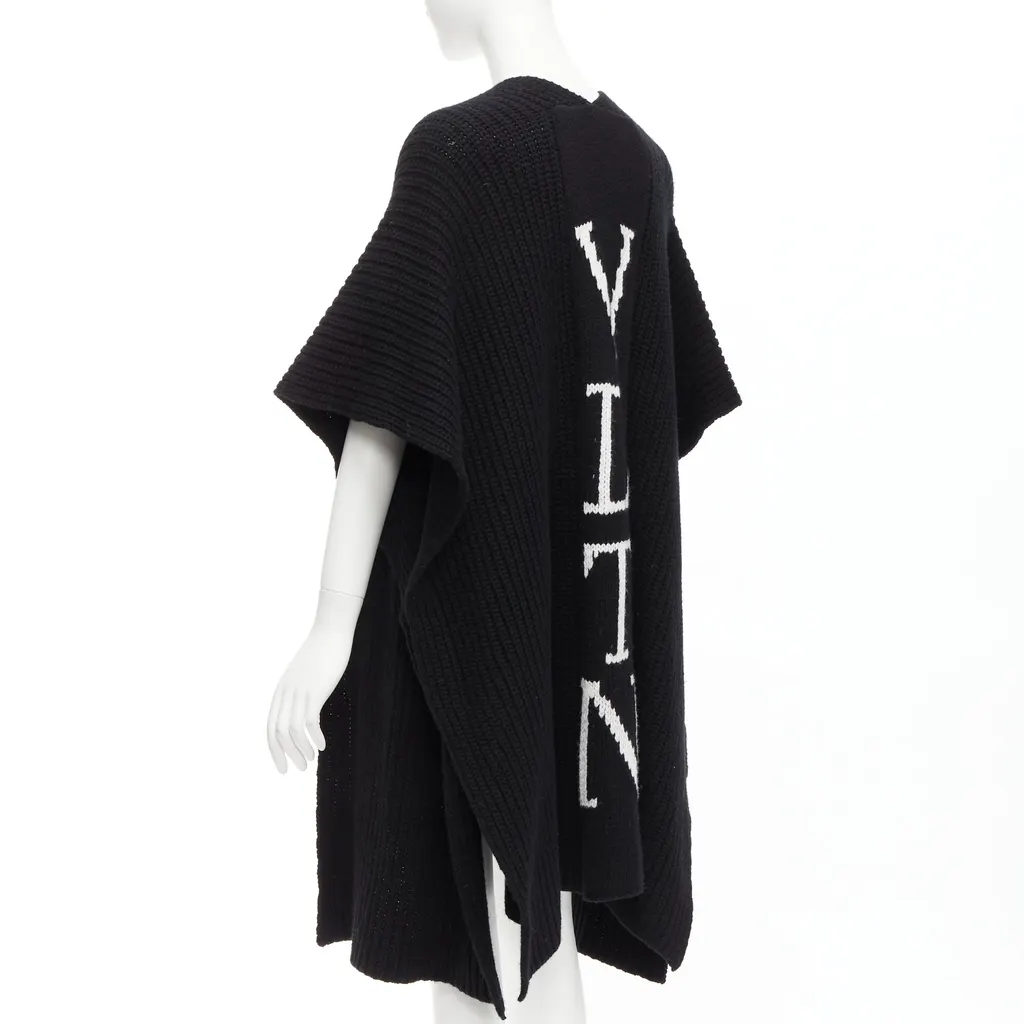 Valentino Logo Poncho Cardigan Black Wool Never worn - Box View