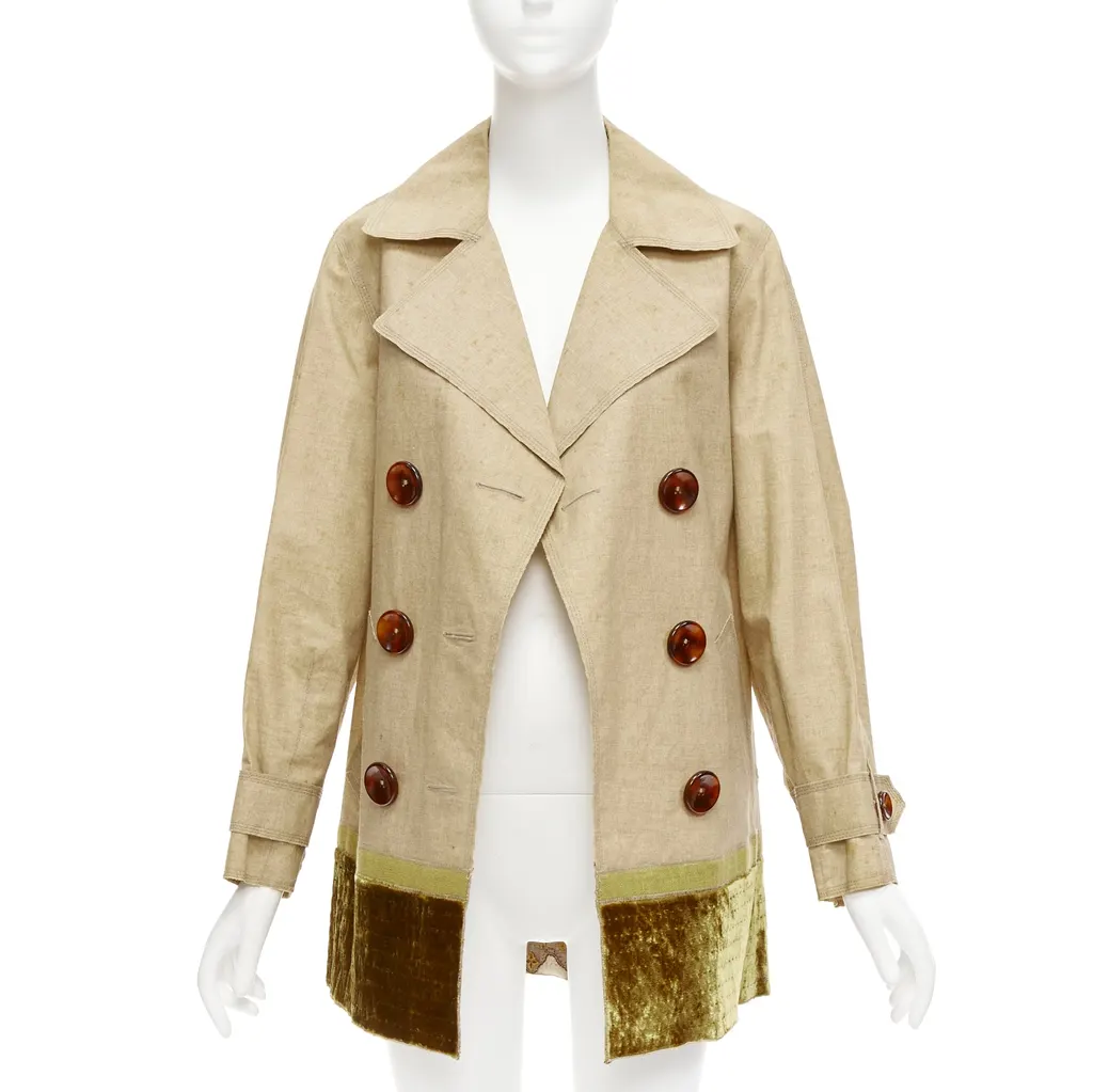 Louis Vuitton Khaki Velvet Trench Coat Khaki Linen Fair - Front View