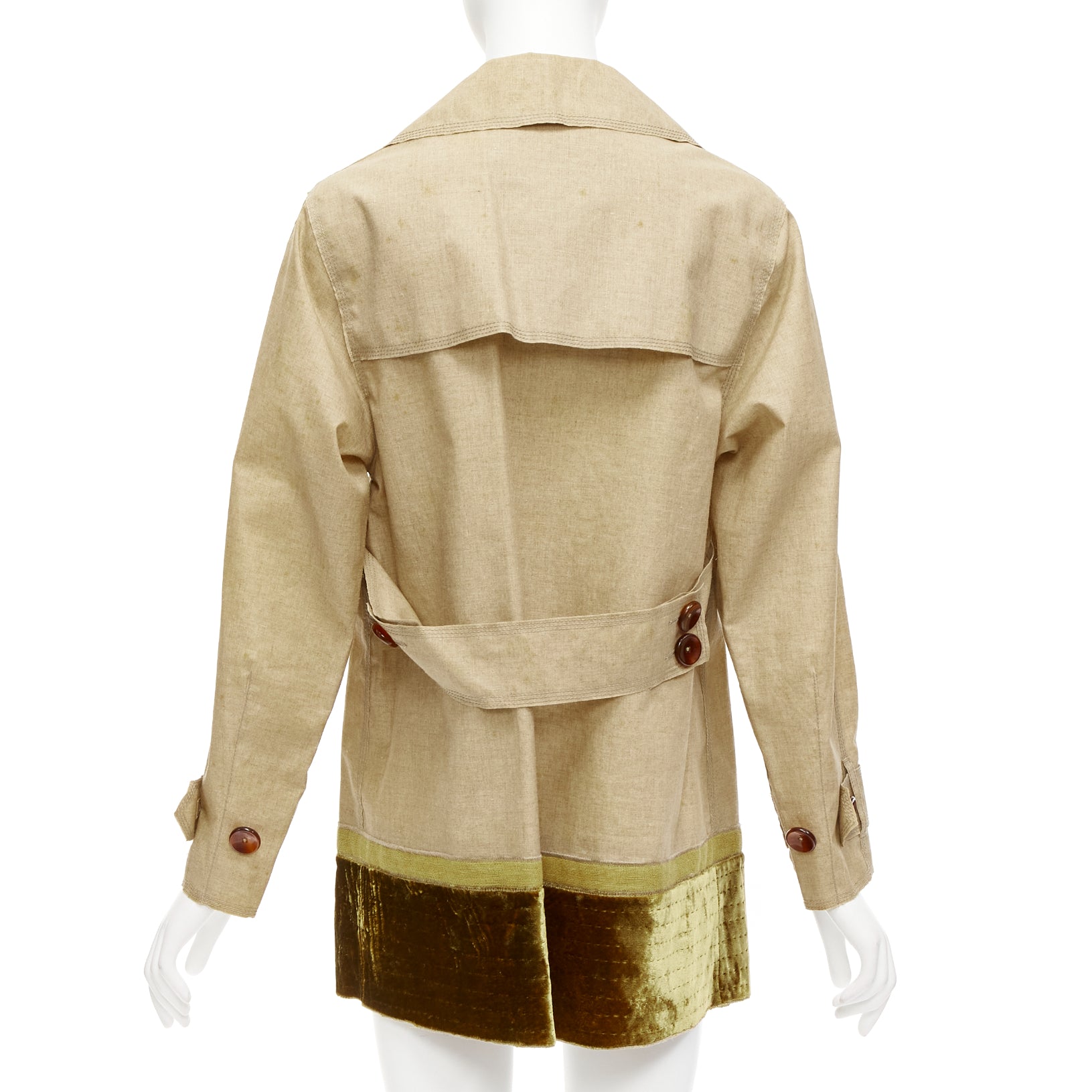 Louis Vuitton Khaki Velvet Trench Coat - Back view