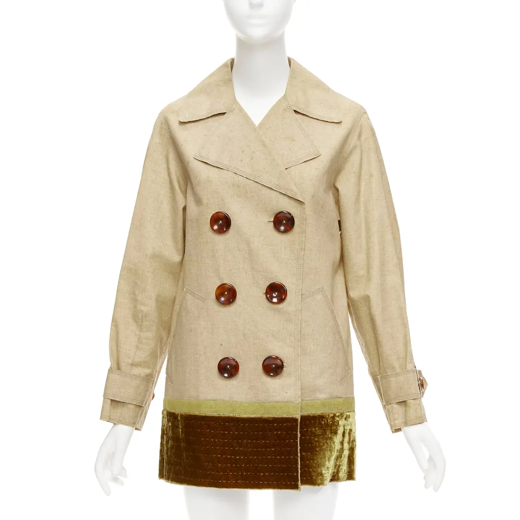 Louis Vuitton Khaki Velvet Trench Coat Khaki Linen Fair - Inside View