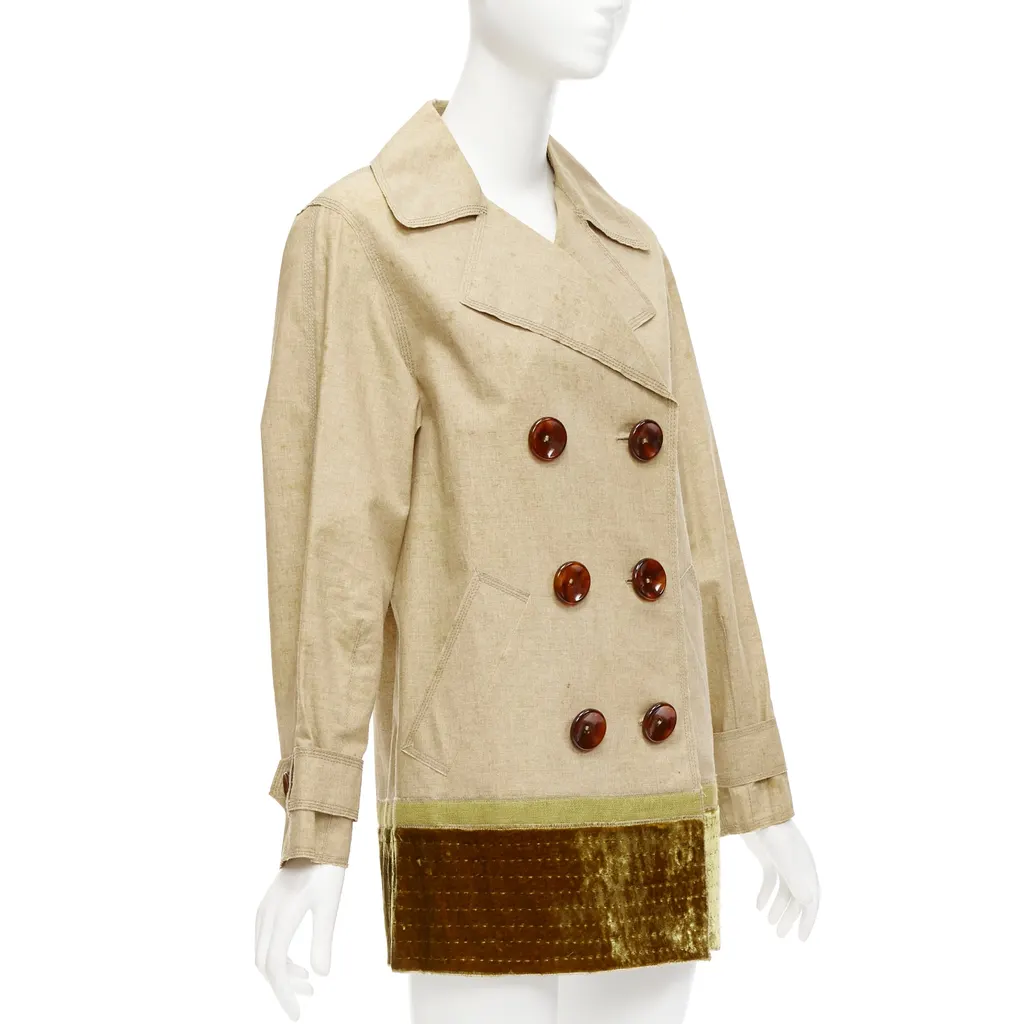 Louis Vuitton Khaki Velvet Trench Coat Khaki Linen Fair - Model View